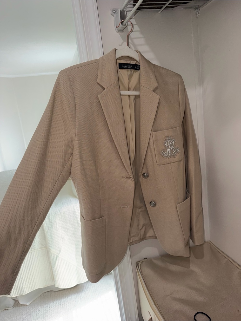 Lauren Ralph Lauren Beige Blazer with Embroidered Crest
